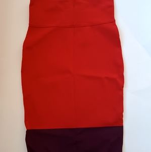 Express Red and Eggplant Color Block Bandage Skirt XS